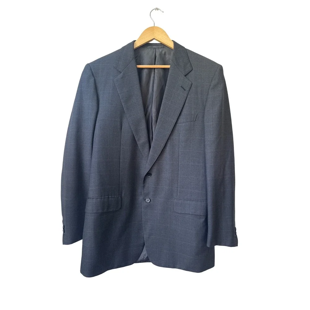 Brioni Wool Windowpane Blazer‎ 44L Made In Italy 2 Button Luxury Modern Tailored